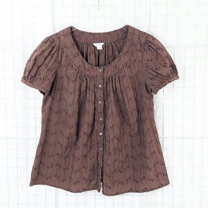 Christopher & Banks Crinkle Embroidered Eyelet Boho Peasant Blouse